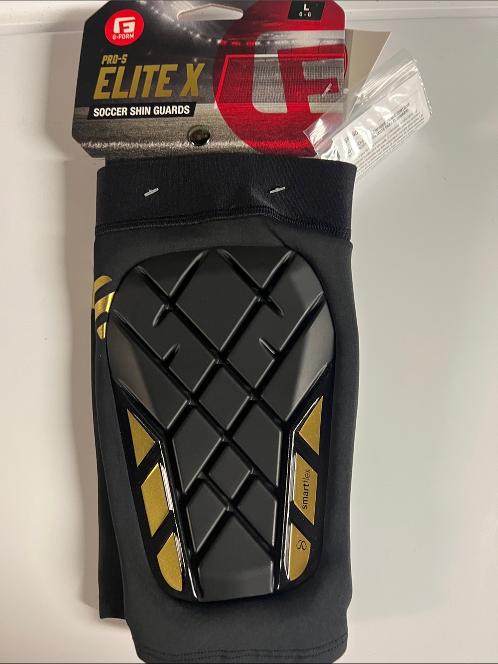 G-form Elite X Black & Gold Soccer Shin Guards large adult